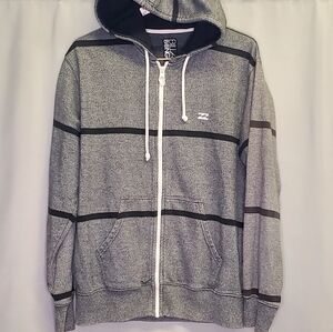 Billabong Men Grey and Black stripes Hoodie Size L